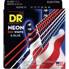 Струны для электрогитары DR NUSAE-10 Hi-Def Neon Red White & Blue K3 Coated Medium 10/46