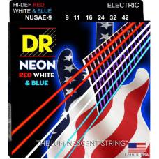 Струны для электрогитары DR NUSAE-9 Hi-Def Neon Red White & Blue K3 Coated Light 9/42