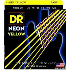 Струны для бас-гитары DR NYB6-30 Hi-Def Neon Yellow K3 Coated Medium 6 Strings 30/125