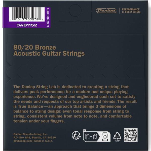 Струны для акустической гитары Dunlop DAB1152 Bronze 80/20 Medium Light 11/52