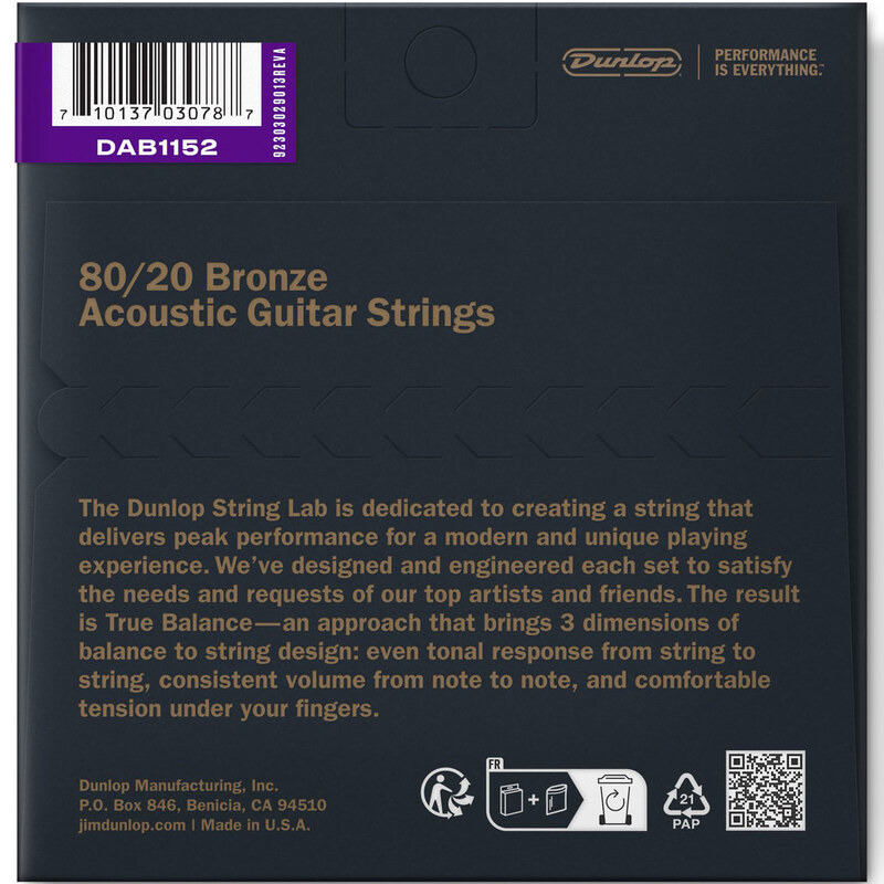 Струны для акустической гитары Dunlop DAB1152 Bronze 80/20 Medium Light 11/52