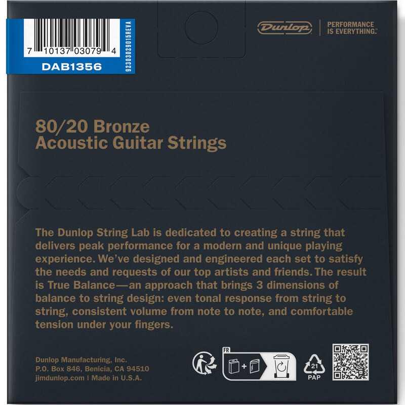 Струны для акустической гитары Dunlop DAB1356 Bronze 80/20 Medium 13/56