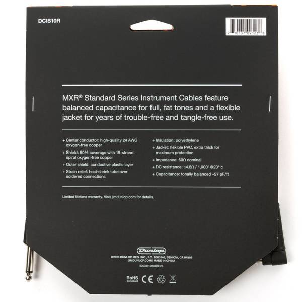 Кабель инструментальный Dunlop DCIS10R MXR Standard Instrument Cable 3.0m (10ft) (Straight/Right)