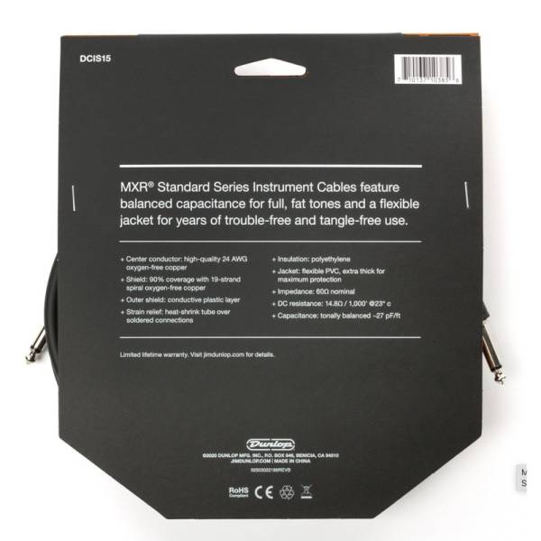 Кабель инструментальный Dunlop DCIS15 MXR Standard Instrument Cable 4.5m (15ft)