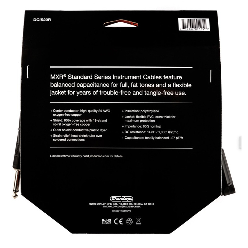 Кабель инструментальный Dunlop DCIS20R MXR Standard Instrument Cable 6.0m (20ft) (Straight/Right)