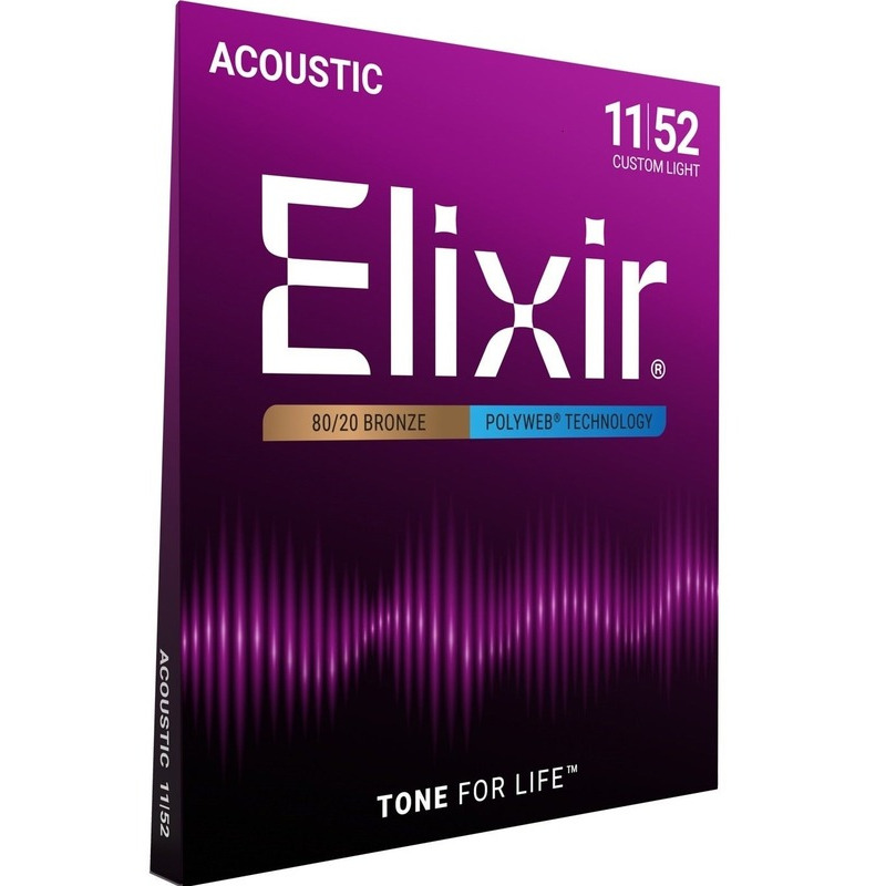 Струны для акустической гитары Elixir 11025 Polyweb 80/20 Bronze Custom Light 11/52