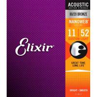 Струны для акустической гитары Elixir 11027 Nanoweb 80/20 Bronze Custom Light 11/52