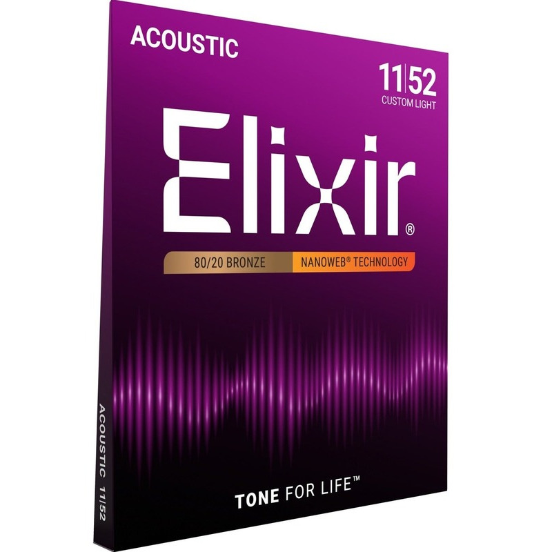 Струны для акустической гитары Elixir 11027 Nanoweb 80/20 Bronze Custom Light 11/52