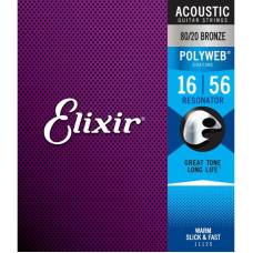 Струны для акустической гитары Elixir 11125 Polyweb 80/20 Bronze Resonator 16/56