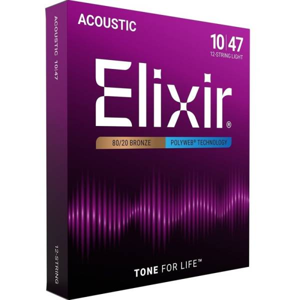Струни для акустичної гітари Elixir 11150 Polyweb 80/20 Bronze 12 Strings Light 10/47