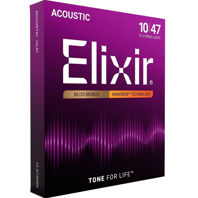 Струны для акустической гитары Elixir 11152 Nanoweb 80/20 Bronze 12 Strings Light 10/47