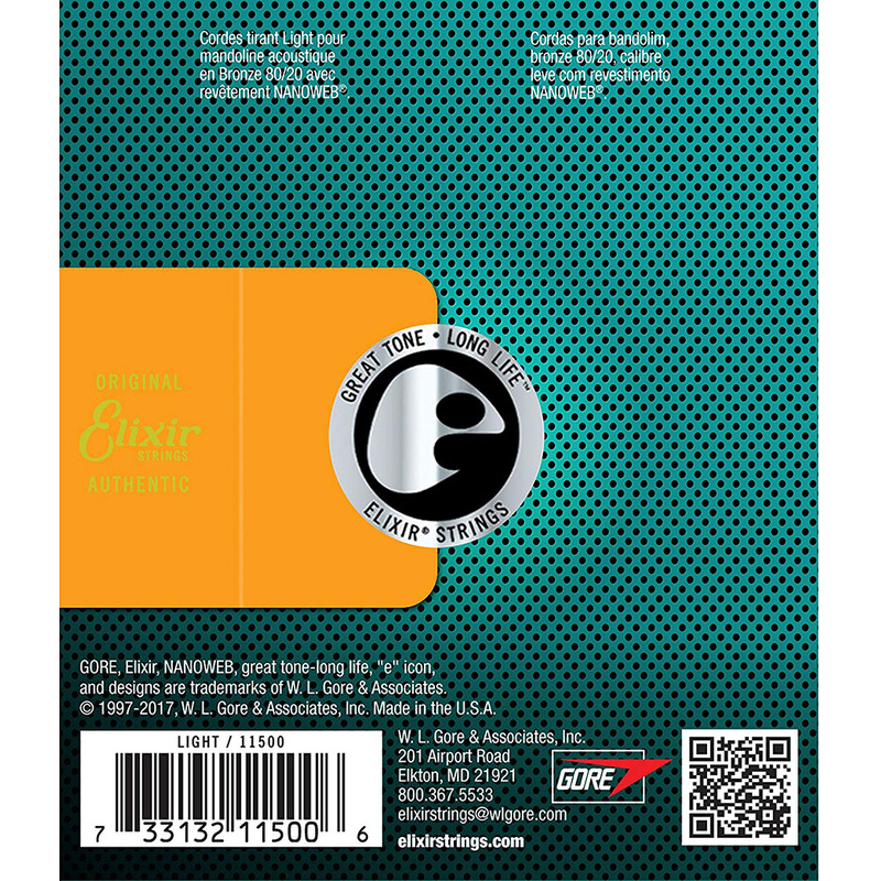Струны для мандолины Elixir 11500 80/20 Bronze Nanoweb Light 10/34