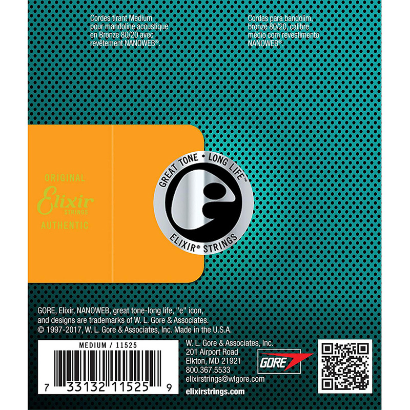 Струны для мандолины Elixir 11525 80/20 Bronze Nanoweb Medium 11/40