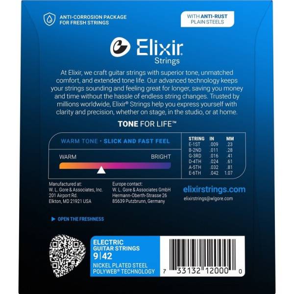 Струни для електрогітари Elixir 12000 Polyweb Nickel Plated Steel Super Light 9/42