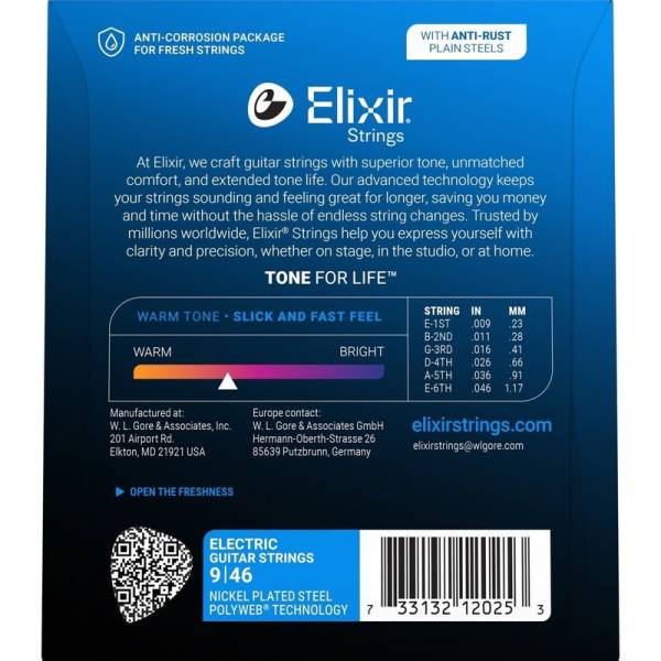 Струни для електрогітари Elixir 12025 Polyweb Nickel Plated Steel Custom Light 9/46