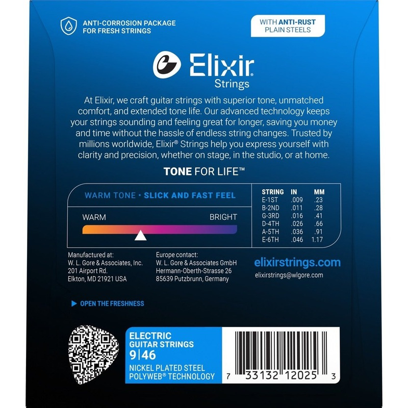 Струны для электрогитары Elixir 12025 Polyweb Nickel Plated Steel Custom Light 9/46