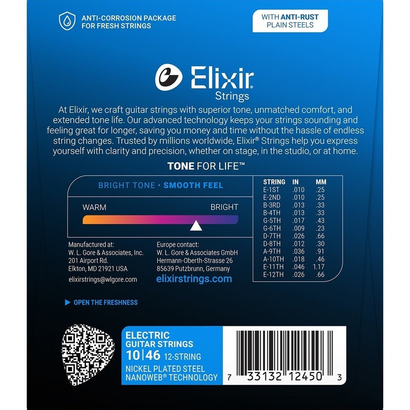 Струны для электрогитары Elixir 12450 Nanoweb Nickel Plated Steel 12-String Light 10/46
