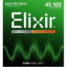 Струны для бас-гитары Elixir 14077 Nanoweb Coated Nickel Plated Steel Light/Medium 4-String 45/105