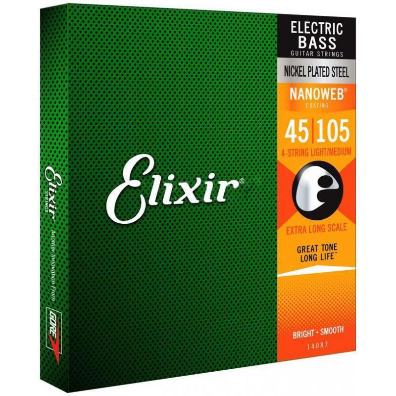 Струны для бас-гитары Elixir 14087 Nanoweb Coated Nickel Plated Steel Light/Medium Extra Long Scale 45/105