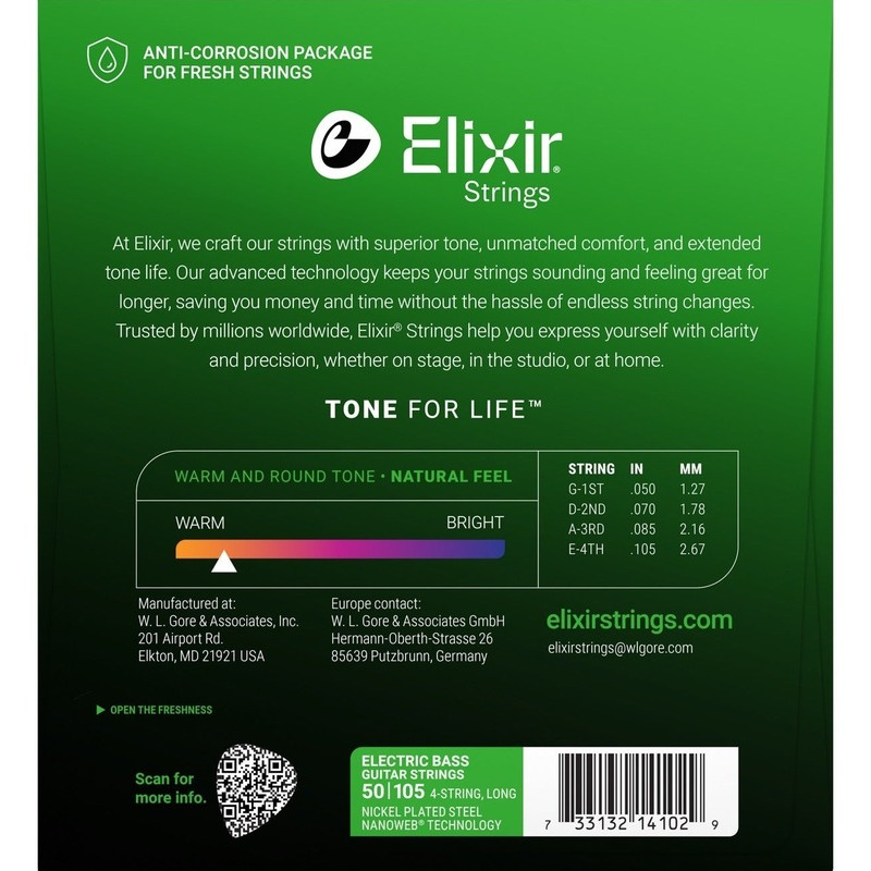 Струны для бас-гитары Elixir 14102 Nanoweb Coated Nickel Plated Steel Heavy 4-String 50/105