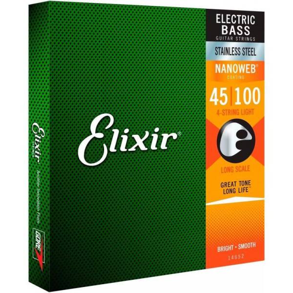 Струни для бас-гітари Elixir 14652 Nanoweb Coated Stainless Steel Light 45/100