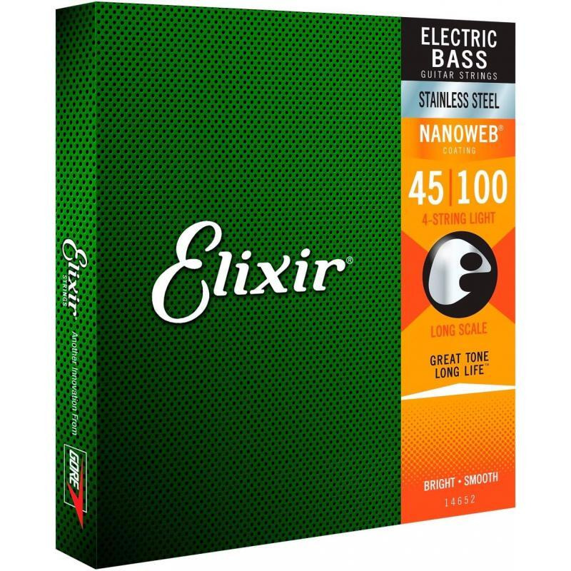 Струны для бас-гитары Elixir 14652 Nanoweb Coated Stainless Steel Light 45/100