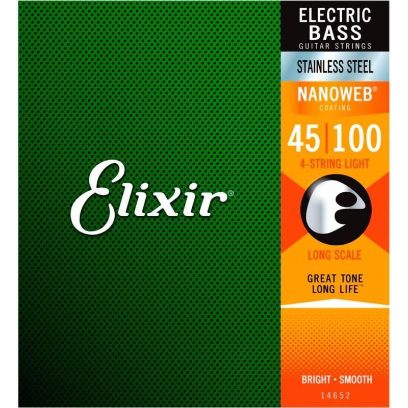 Струны для бас-гитары Elixir 14652 Nanoweb Coated Stainless Steel Light 45/100