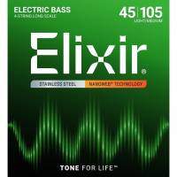 Струны для бас-гитары Elixir 14677 Nanoweb Coated Stainless Steel Medium 45/105