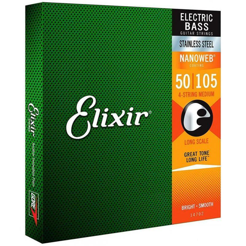 Струны для бас-гитары Elixir 14702 Nanoweb Coated Stainless Steel Medium 4-String 50/105