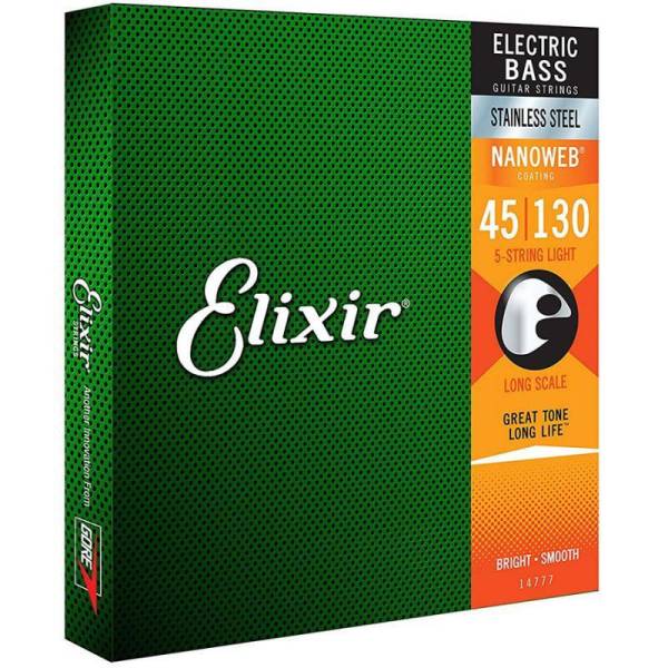 Струны для бас-гитары Elixir 14777 Nanoweb Coated Stainless Steel Light 5-Strings 45/130