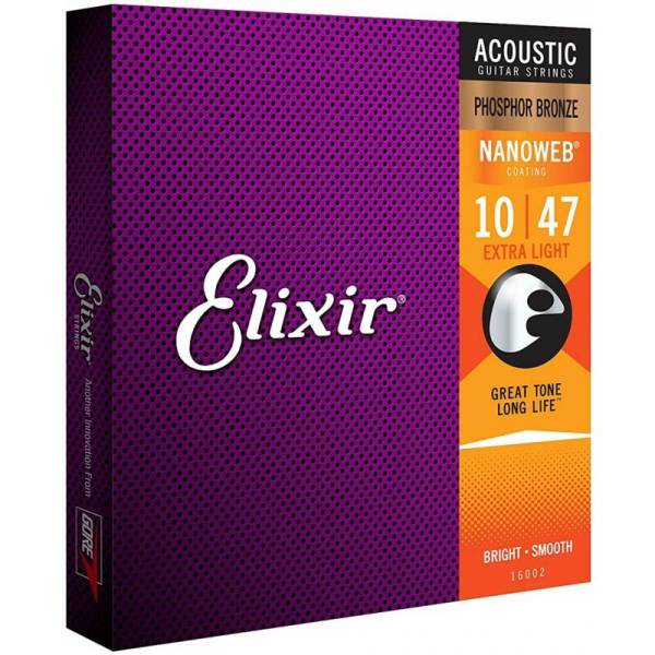 Струны для акустической гитары Elixir 16002 Nanoweb Phosphor Bronze Extra Light 10/47