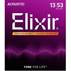 Струны для акустической гитары Elixir 16182 Nanoweb Phosphor Bronze HD Light 13/53