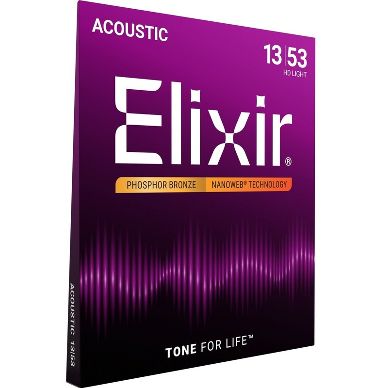 Струны для акустической гитары Elixir 16182 Nanoweb Phosphor Bronze HD Light 13/53