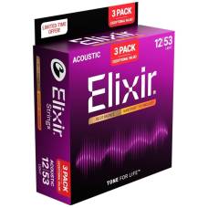 Струны для акустической гитары Elixir 3 Pack 16539 Nanoweb 80/20 Bronze Light 12/53