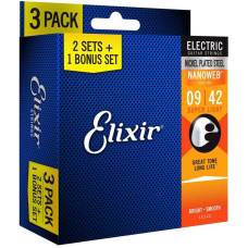 Струны для электрогитары Elixir 3 Pack 16540 Nanoweb Nickel Plated Steel Super Light 9/42