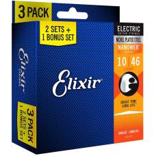 Струны для электрогитары Elixir 3 Pack 16542 Nanoweb Nickel Plated Steel Light 10/46