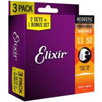 Струны для акустической гитары Elixir 3 Pack 16544 Nanoweb Phosphor Bronze Custom Light 11/52