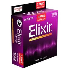 Струны для акустической гитары Elixir 3 Pack 16544 Nanoweb Phosphor Bronze Custom Light 11/52