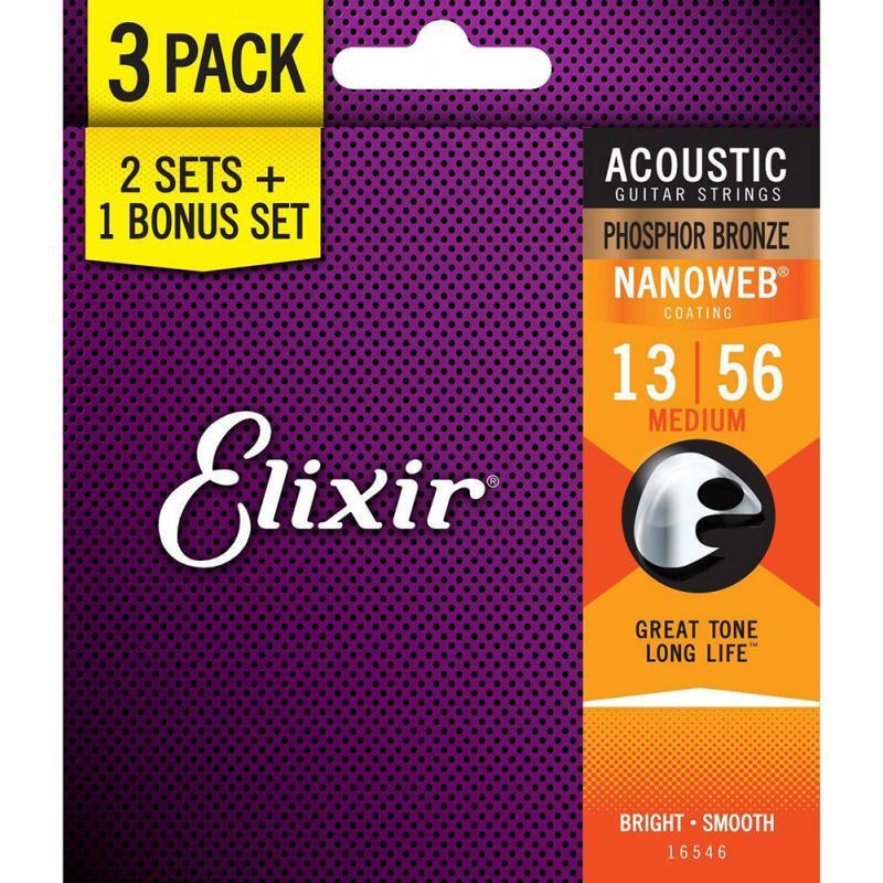 Струны для акустической гитары Elixir 3 Pack 16546 Nanoweb Phosphor Bronze Medium 13/56