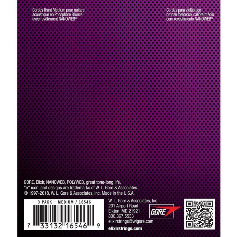 Струны для акустической гитары Elixir 3 Pack 16546 Nanoweb Phosphor Bronze Medium 13/56