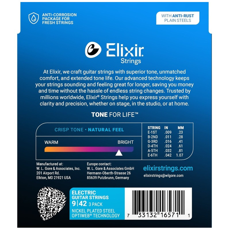 Струны для электрогитары Elixir 3 Pack 16550 Optiweb Nickel Plated Steel Super Light 9/42
