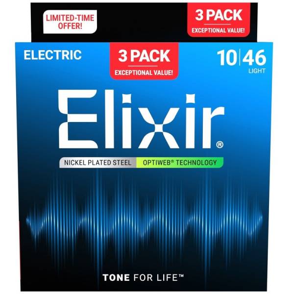 Струны для электрогитары Elixir 3 Pack 16552 Optiweb Nickel Plated Steel Light 10/46