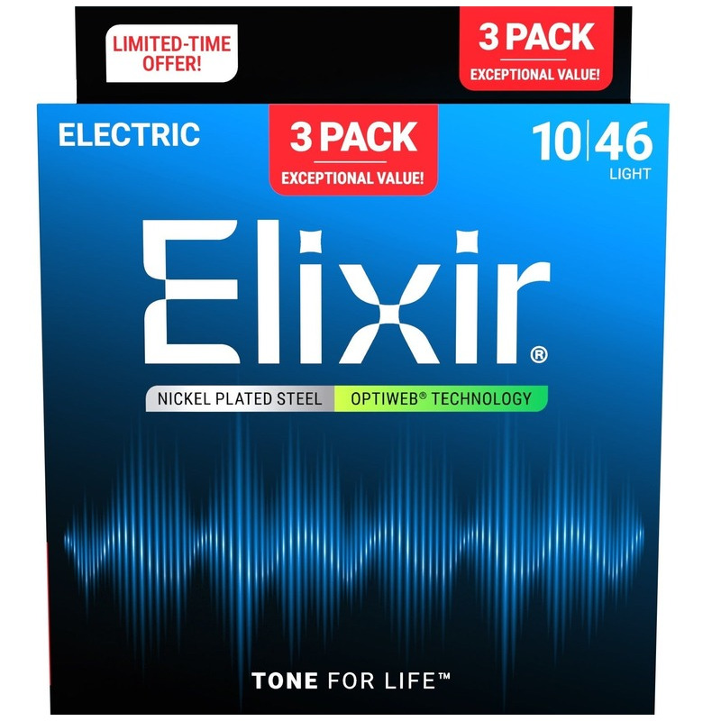 Струны для электрогитары Elixir 3 Pack 16552 Optiweb Nickel Plated Steel Light 10/46