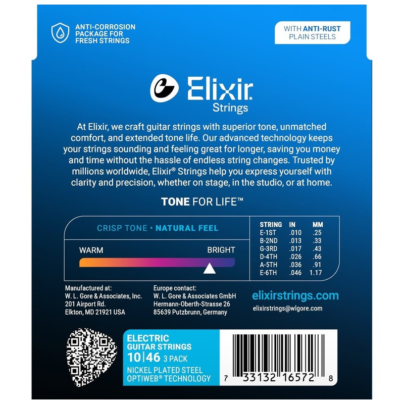 Струны для электрогитары Elixir 3 Pack 16552 Optiweb Nickel Plated Steel Light 10/46