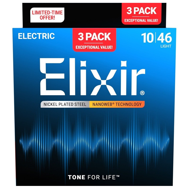 Струны для электрогитары Elixir 3 Pack 16567 Nanoweb Nickel Plated Steel Light 10/46
