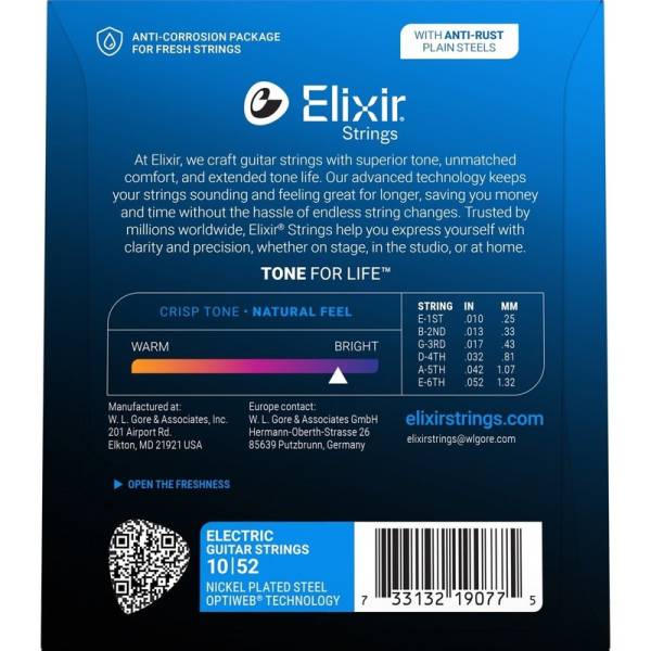 Струны для электрогитары Elixir 19077 Optiweb Nickel Plated Steel 10/52