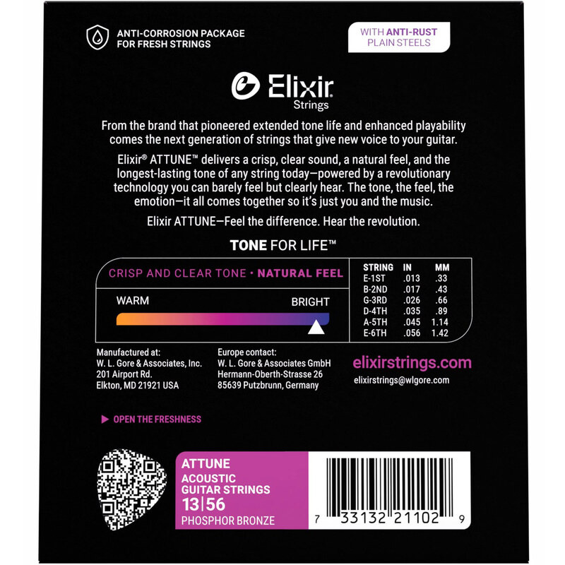 Струни для акустичної гітари Elixir 21102 Attune Phosphor Bronze Acoustic Medium 13/56