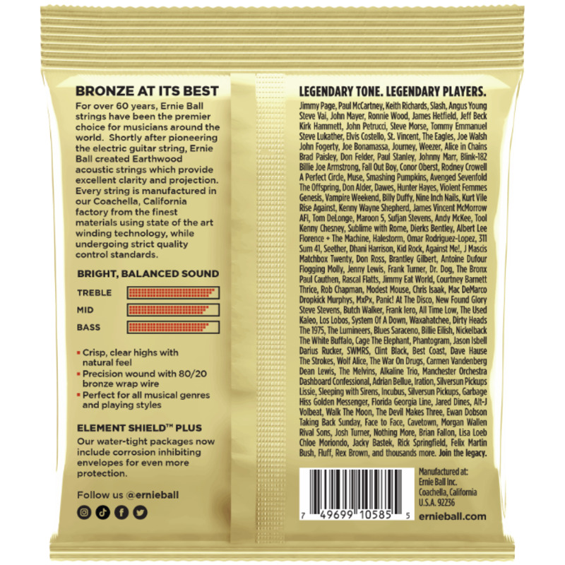 Струны для акустической гитары Ernie Ball 2007 Earthwood 80/20 Bronze Light 11.5/54