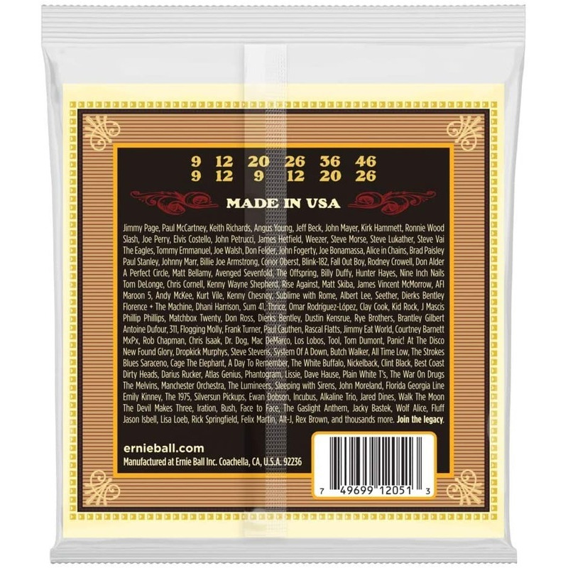 Струны для акустической гитары Ernie Ball 2051 Earthwood 80/20 Bronze Silk and Steel Extra Soft 12 Strings 9/46