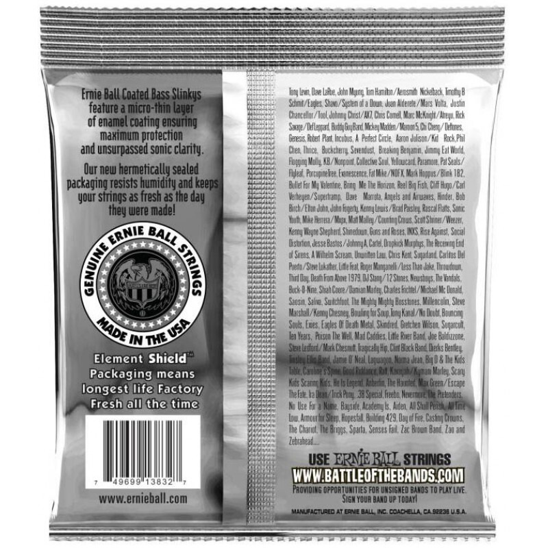 Струны для бас-гитары Ernie Ball 3832 Coated Regular Slinky 50/105